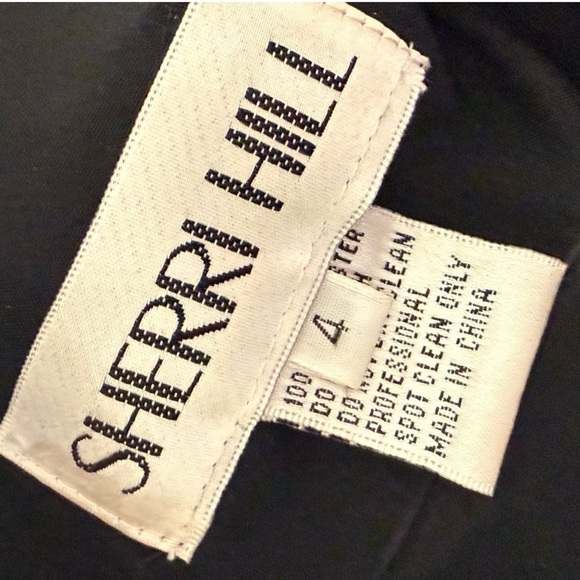 Sherri Hill Black Satin Fit and Flare Dress with bead and sequin embellishments - Picture 8 of 10